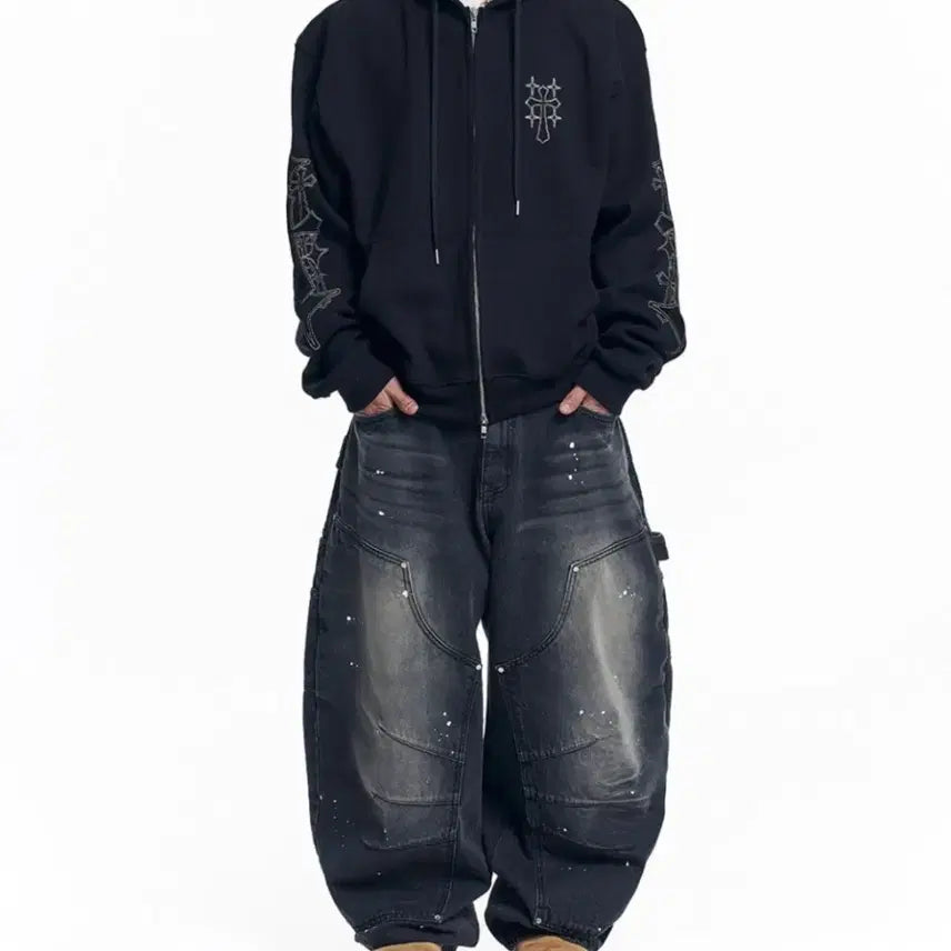 [BUNJANG] EAZINOIZY Needle Work Hooded Sweatshirt & Pants Set-up / 이지노이지 니들 워크 후드,팬츠 셋업
