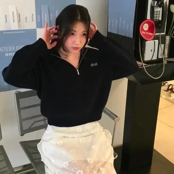 [BUNJANG] Atelier Edition Half Zip-Up Sweater Navy / 아뜰리에에디션 하프집업 스웨터(새상품)네이비