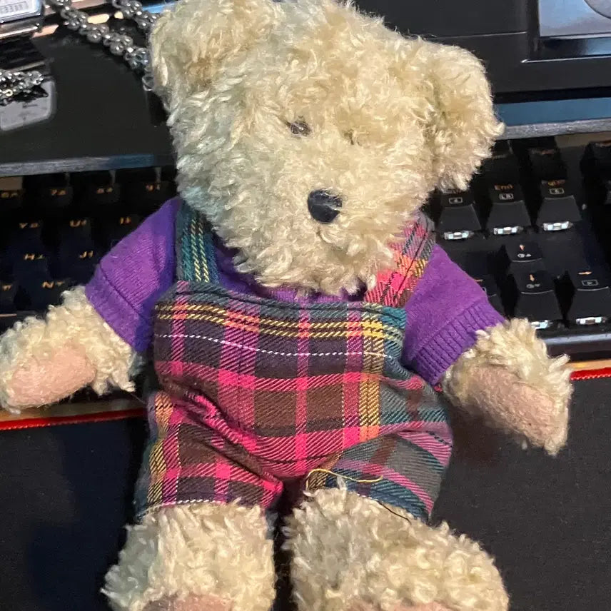 [BUNJANG] The Boyds Collection Teddy Bear (Check Overalls / Purple T-Shirt) / 보이드 콜렉션 정품 테디베어 (체크 오버롤/퍼플 티셔츠)