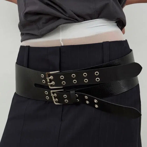 [BUNJANG] LCDC Wide Double Eyelet Leather Belt Black / lcdc tm 와이드 더블 아일렛 레더 벨트 블랙