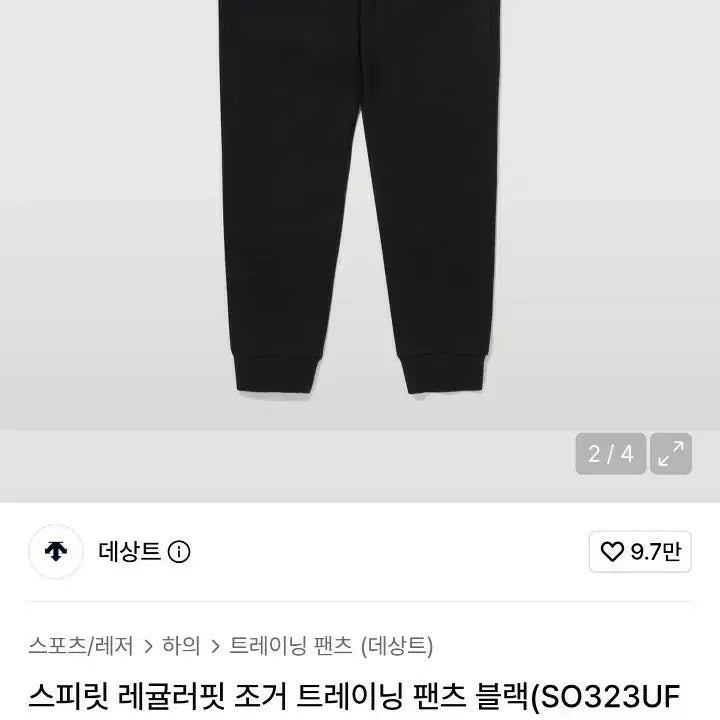 [BUNJANG] Descente Regular Fit Spirit Signature Logo Track Jogger Pants Black (M) / (품절) 데상트 레귤러핏 스피릿 시그니처로고 트랙 조거팬츠 블랙 (M)