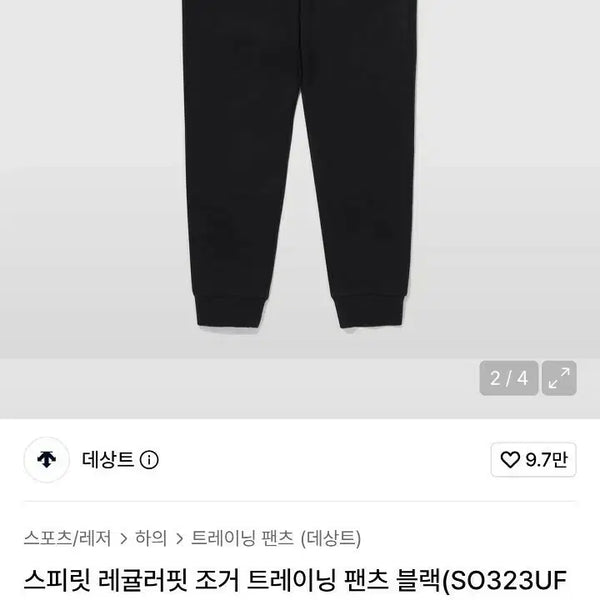 [BUNJANG] Descente Regular Fit Spirit Signature Logo Track Jogger Pants Black (M) / (품절) 데상트 레귤러핏 스피릿 시그니처로고 트랙 조거팬츠 블랙 (M)