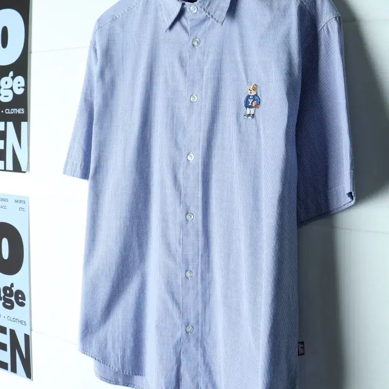 [BUNJANG] YALE Striped Short-Sleeve Shirt Navy Blue / (M-L) 예일 반팔셔츠 남방 스트라이프 연블루 아메카지-H34416