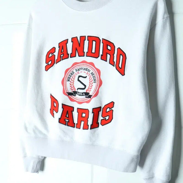 [BUNJANG] Sandro Big Logo Cropped Ringer Sweatshirt White / W(F) 산드로 맨투맨 티셔츠 빅로고 크롭 링거 화이트 기모-H34433