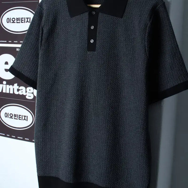 [BUNJANG] In Tempo Mood Short-Sleeve Polo T-Shirt Knit Charcoal Ringer Nomcore / (M-L) 인템포무드 반팔 카라 티셔츠 니트 차콜 링거 놈코어-H3444