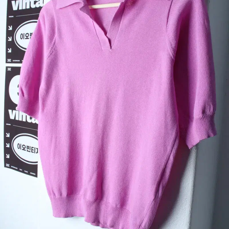 [BUNJANG] W(M) Kuztang Short Sleeve Polo Knit V-Neck T-Shirt Purple / W(M) 쿠즈텡 반팔 카라 티셔츠 니트 브이넥 퍼플-H34450