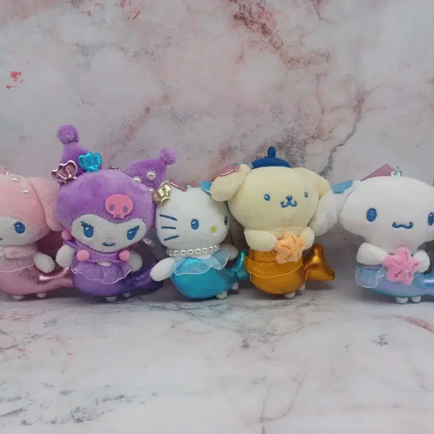 [BUNJANG] Sanrio Mermaid Keychain Plush 5-Set Bundle / 일괄) 산리오 인어 키링인형 5종 세트