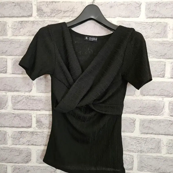 [BUNJANG] K-DABA Short Sleeve Cross Wrap Blouse / K-DABA 반팔 크로스 랩 블라우스/알뜰한여우