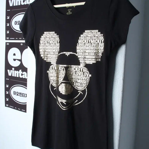 [BUNJANG] S-M Disney Mickey Mouse Lettering T-Shirt with Gold Detail / W(S-M) 디즈니 반팔 티셔츠 미키마우스 레터링 금장-H34453
