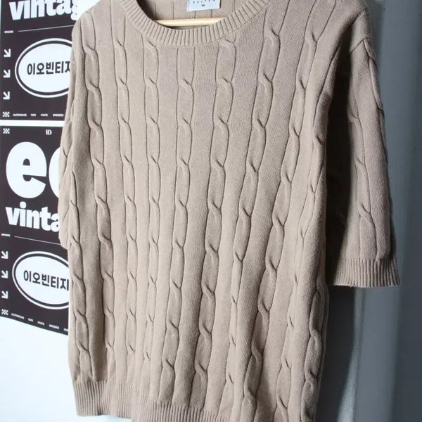 [BUNJANG] Kutzten Half Sleeve T-Shirt Knit Cable Beige / W(XL) 쿠즈텡 반팔 티셔츠 니트 케이블 꽈배기 베이지-H34456