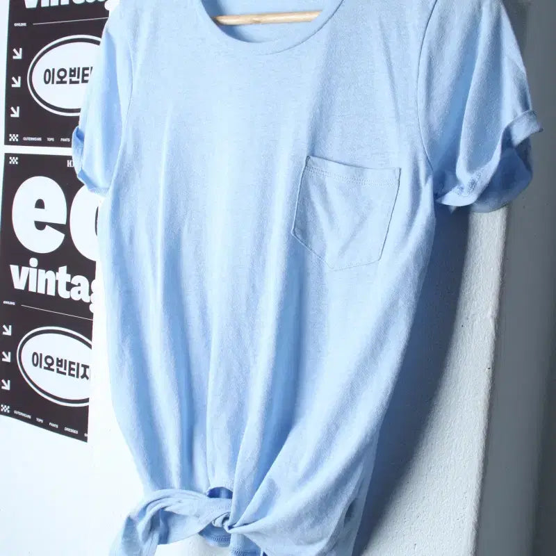 [BUNJANG] J.Crew Short Sleeve T-Shirt Sky Blue Crop Pocket Plain / W(XS-S) 제이크루 반팔 티셔츠 연블루 크롭 포켓 무지-H34465