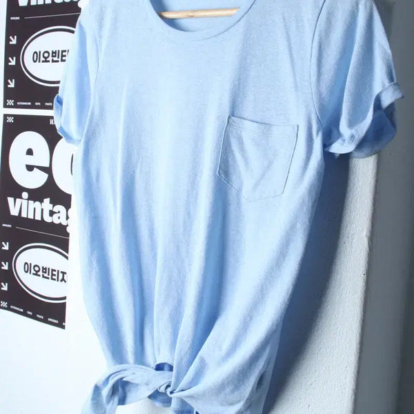 [BUNJANG] J.Crew Short Sleeve T-Shirt Sky Blue Crop Pocket Plain / W(XS-S) 제이크루 반팔 티셔츠 연블루 크롭 포켓 무지-H34465