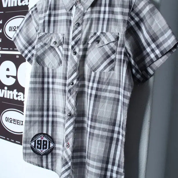 [BUNJANG] Guess Y2K Check Short Sleeve Shirt - Grey / W(S) 게스 반팔셔츠 남방 Y2K 체크 그레이 아메카지-H34470