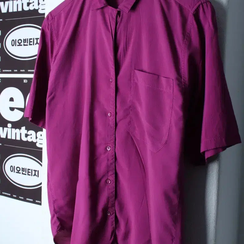 [BUNJANG] LL Bean 80s USA Purple Plain Short Sleeve Shirt / W(L) 엘엘빈 반팔셔츠 남방 80S년대 USA 퍼플 무지-H34476