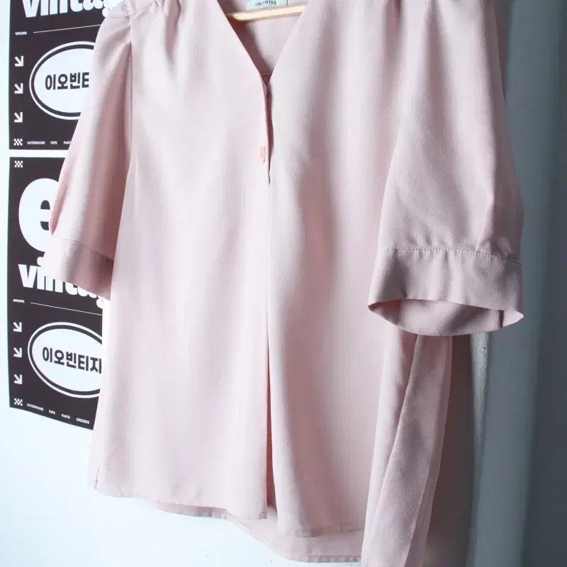[BUNJANG] Smith Sheer Blouse Pink / W(S-M) 쉬스미스 반팔셔츠 남방 블라우스 연핑크 무지-H34480