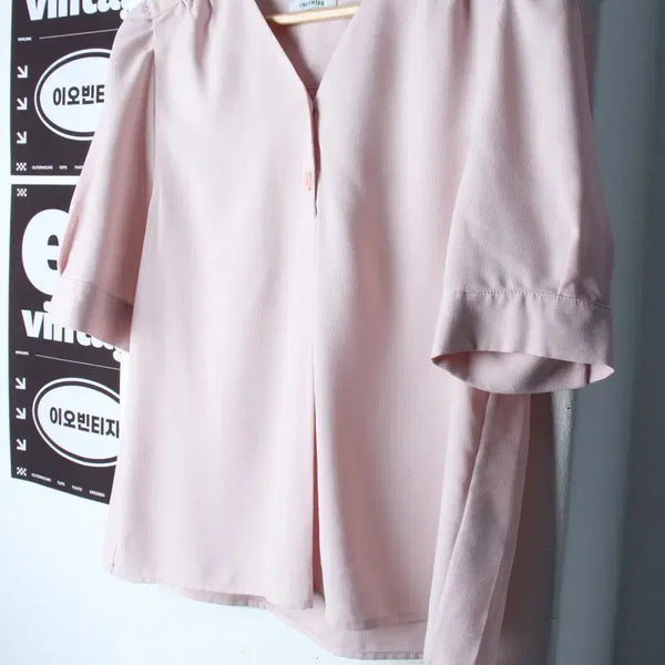 [BUNJANG] Smith Sheer Blouse Pink / W(S-M) 쉬스미스 반팔셔츠 남방 블라우스 연핑크 무지-H34480