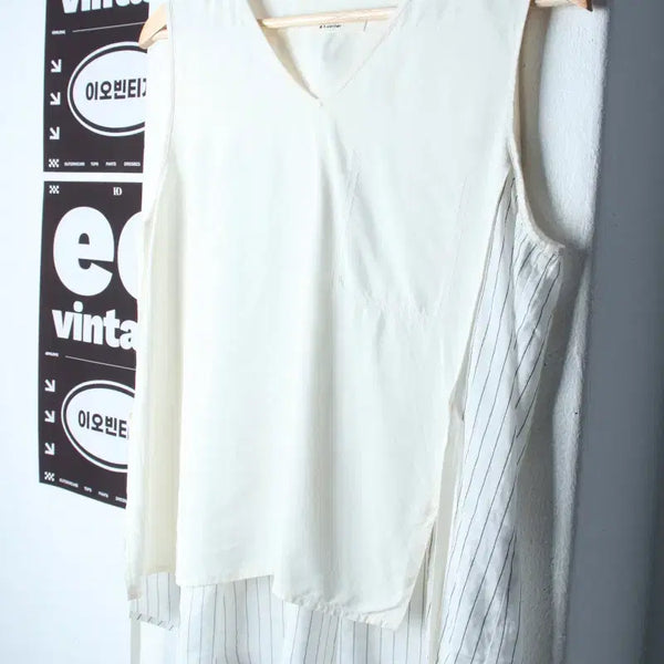 [BUNJANG] W-S-M Striped Short-Sleeved Shirt Blouse / W(S-M) 앳코너 반팔셔츠 남방 블라우스 민소매 스트라이프-H34481