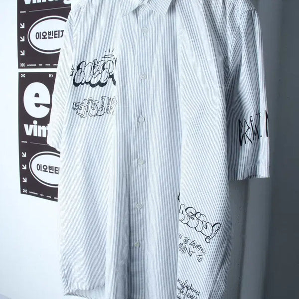 [BUNJANG] Zara Striped Short-Sleeve Shirt / (S-XL) 자라 반팔셔츠 남방 스트라이프 레티렁 화이트-H34482