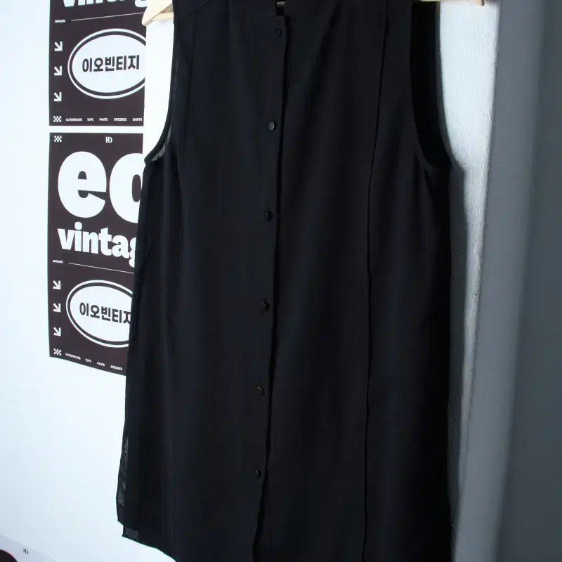 [BUNJANG] Renoma Black Sleeveless Blouse Shirt L / W(S-M) 레노마 반팔셔츠 남방 블라우스 민소매 블랙 롱-H34487