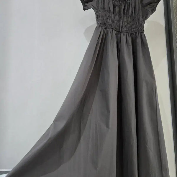 [BUNJANG] Puff Sleeve Shirring Long Dress - New / 퍼프소매 셔링 롱 원피스 새상품