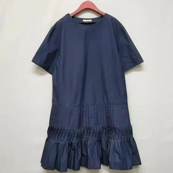 [BUNJANG] SYSTEM Pleats Frill Color-Block Short Sleeve Dress Size 55 / 시스템 플리츠 프릴 배색 반팔 원피스 55사이즈
