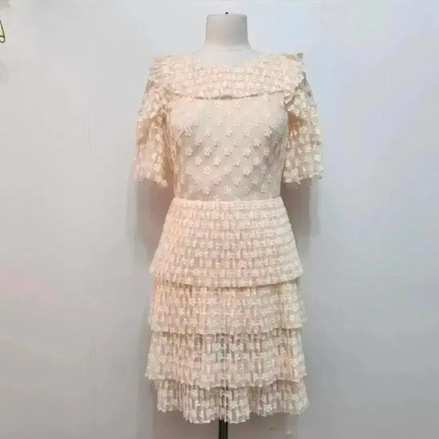 [BUNJANG] Sandro Pleated Mini Lace Dress - Size 36 / 산드로 플리츠 미니 레이스 드레스 36사이즈