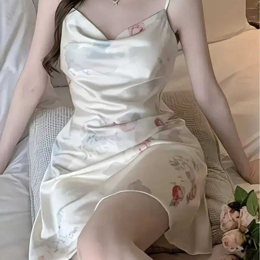 [BUNJANG] Satin Floral Print Sleepwear Set / 슬립 새상품