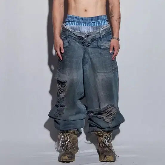 [BUNJANG] Bialy Oil Washed Wide Denim Light Blue / 비엘알 오일 워시드 와이드 데님 라이트 블루