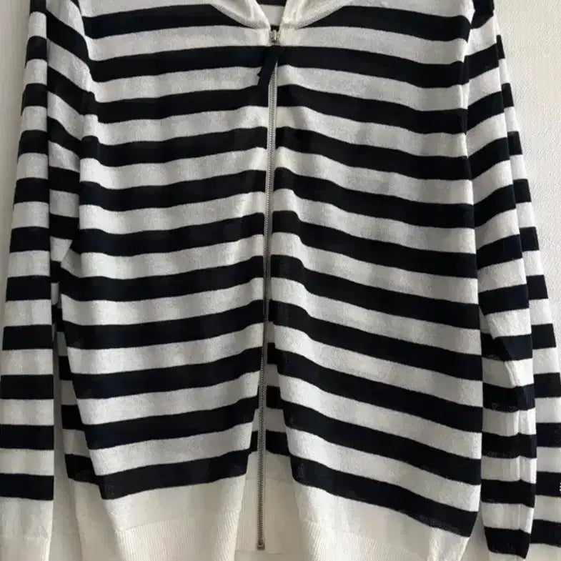 [BUNJANG] Striped Hooded Zip-Up Cardigan / 여름 가디건