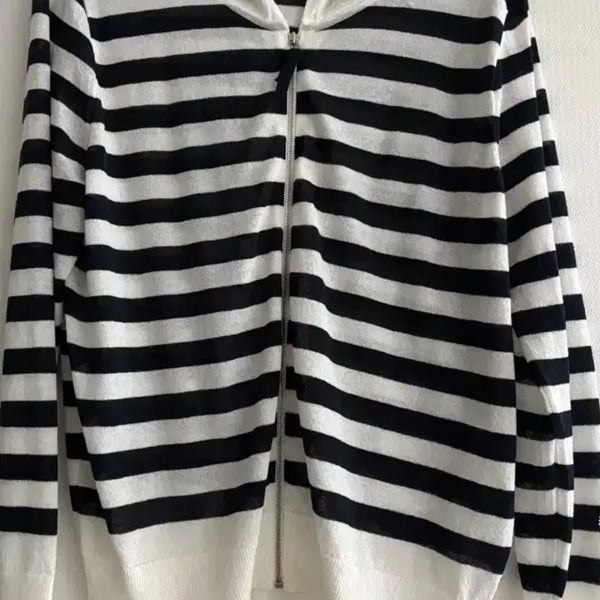 [BUNJANG] Striped Hooded Zip-Up Cardigan / 여름 가디건