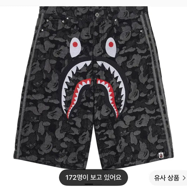 [BUNJANG] Adidas x BAPE Shark Denim Shorts Black KR S / 아디다스 x 베이프 샤크 데님 쇼츠 블랙 - KR S 사이즈