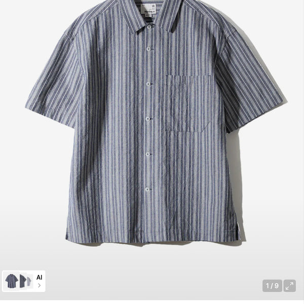 [BUNJANG] HOLY'S SUN Joshua Chambray Stripe Shirt Navy / [M] 홀리선 조슈아 샴브레이 스트라이프 셔츠 네이비
