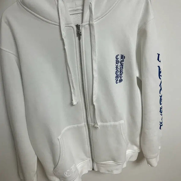 [BUNJANG] Chrome Hearts Vertical Logo Hoodie White Blue Script / 크롬하츠 버티컬 로고 후드집업 화이트 블루 스크립트