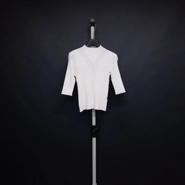 [BUNJANG] It Misha Rayon Ribbed Knit Blouse White / 새 잇미샤 춘하추 레이온 골지 니트블라우스 66.55