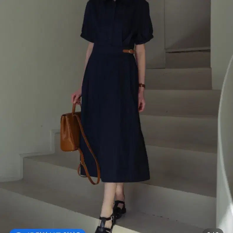 [BUNJANG] Tiladai Roll-up Shirt Dress Navy M / 틸아이다이 롤업 셔츠 원피스 네이비 M