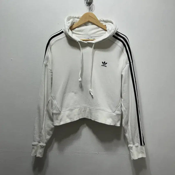 [BUNJANG] Adidas Three-Stripes Cropped Hoodie White M / 아디다스 삼선 크롭 후드티 화이트 M