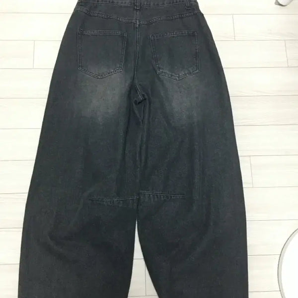 [BUNJANG] Black Denim Balloon Curved Fit Pants / 청바지 데님 팬츠 블랙