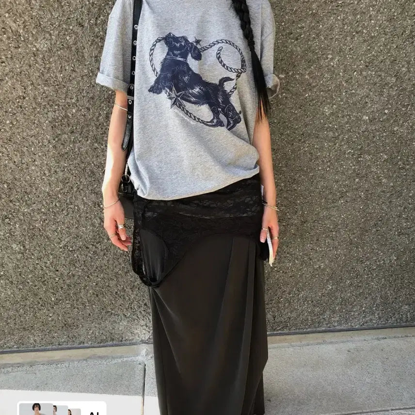 [BUNJANG] Sunburn Project Heart Dog Overfit T-Shirt Melange Grey / 썬번프로젝트 heart dog overfit 티셔츠 멜란지그레이