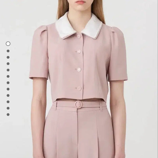 [BUNJANG] Kenneth Lady Cropped Blouse (Size 55) & List Slacks (Size 44) - Pink Set / 새상품) 케네스레이디 크롭 블라우스 55 + 리스트 슬랙스 44 핑크 셋