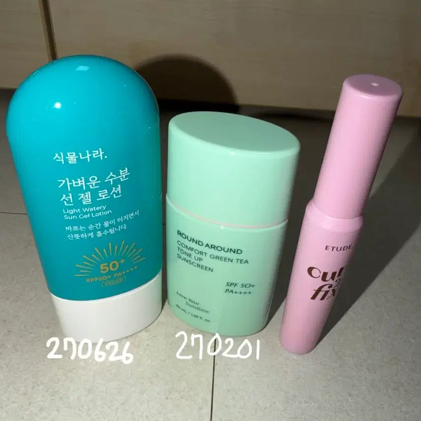 [BUNJANG] Plant Nature Moisture Sun Cream, Round Around Tone Up, etude Curl Fix Mascara Bundle Set / [일괄]식물나라수분선크림라운드어라운드톤업에뛰드컬픽스마스카라화장품