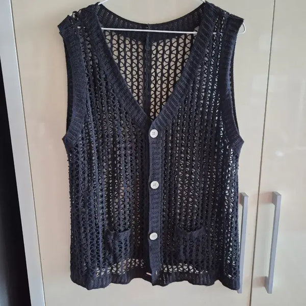 [BUNJANG] Black Mesh Knit Cardigan / 여름망사그물니트 가디건 블랙