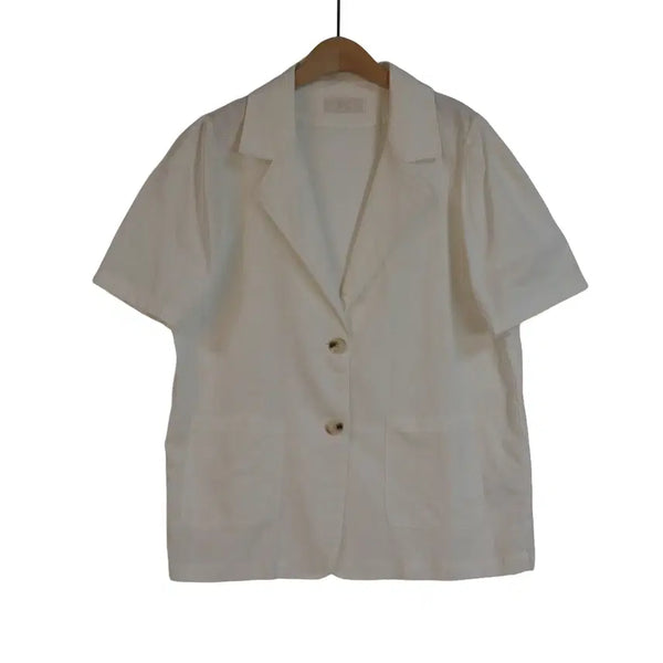 [BUNJANG] EnC Linen Blend Short-Sleeve Jacket White / EnC 마직 반팔 자켓 FREE 화이트 여름 자켓