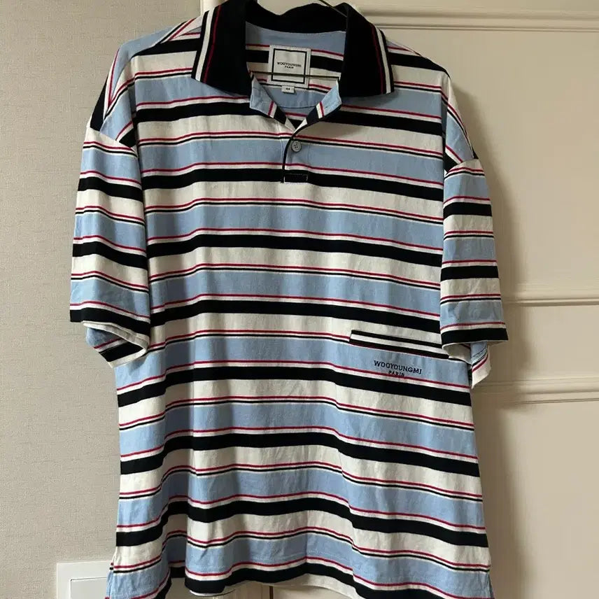 [BUNJANG] Wooyoungmi Striped Collar T-Shirt (Size 44) / 우영미 반팔 스트라이프 카라 티셔츠(44사이즈)