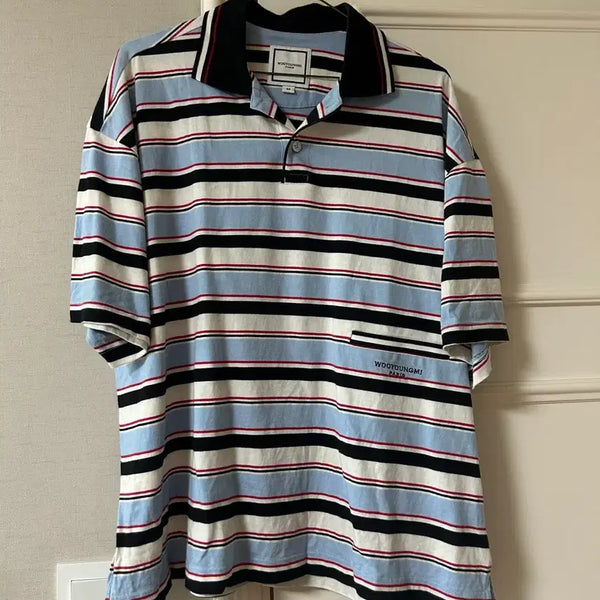 [BUNJANG] Wooyoungmi Striped Collar T-Shirt (Size 44) / 우영미 반팔 스트라이프 카라 티셔츠(44사이즈)