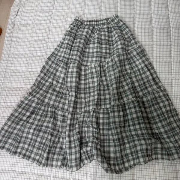[BUNJANG] Cocomori Suzuko Kame Vintage Check Long Skirt / 코코모리/스즈코/카메 빈티지 체크 롱스터트