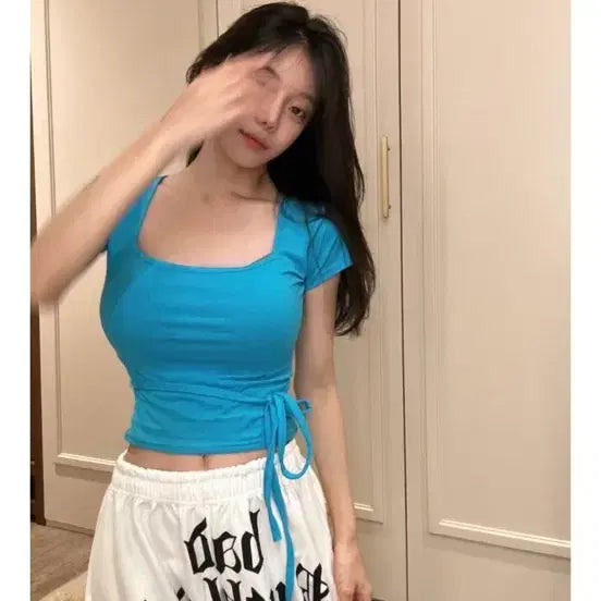[BUNJANG] Ardea Fantasy Five Closet Square Neck Tee Aqua Color / 아르데아판타지 파이브클로젯 스퀘어넥티 아쿠아컬러