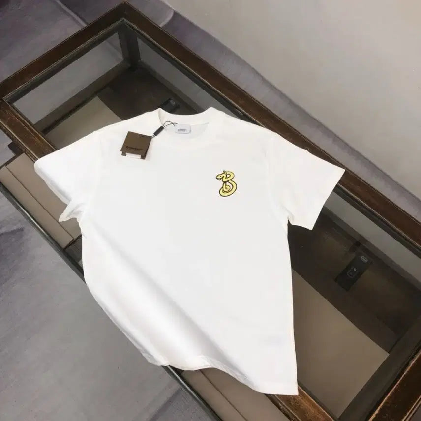 [BUNJANG] Burberry White Short Sleeve T-Shirt with Yellow B Logo / 버버리 화이트 반팔 티셔츠