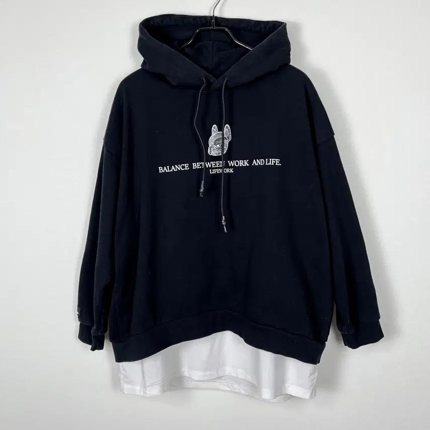 [BUNJANG] Life Work Layered Hoodie Black - Unisex F / 라이프워크 레이어드 후드티 블랙 맨투맨 F 라덴 빈티지