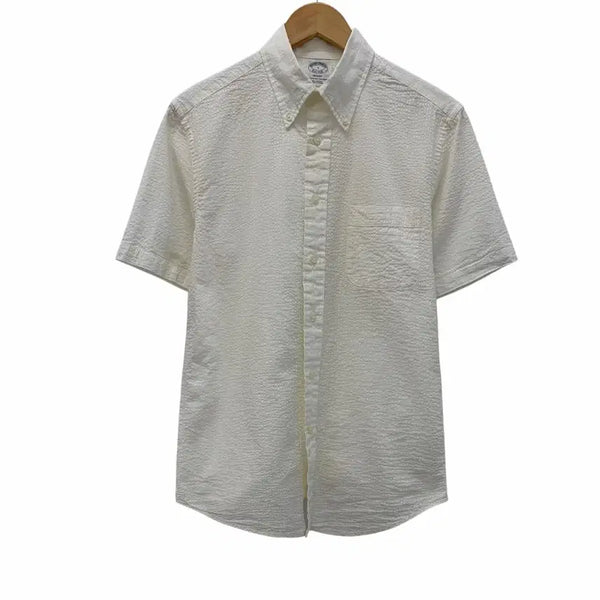 [BUNJANG] Brooks Brothers Seersucker Pocket Short Sleeve Shirt White / 브룩스브라더스 시어서커 포켓 반팔 셔츠 화이트(S/국내95)