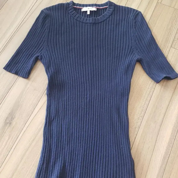 [BUNJANG] Tommy Hilfiger Ribbed Short Sleeve Knit Navy / 타미힐피거 골지 반팔 니트 네이비
